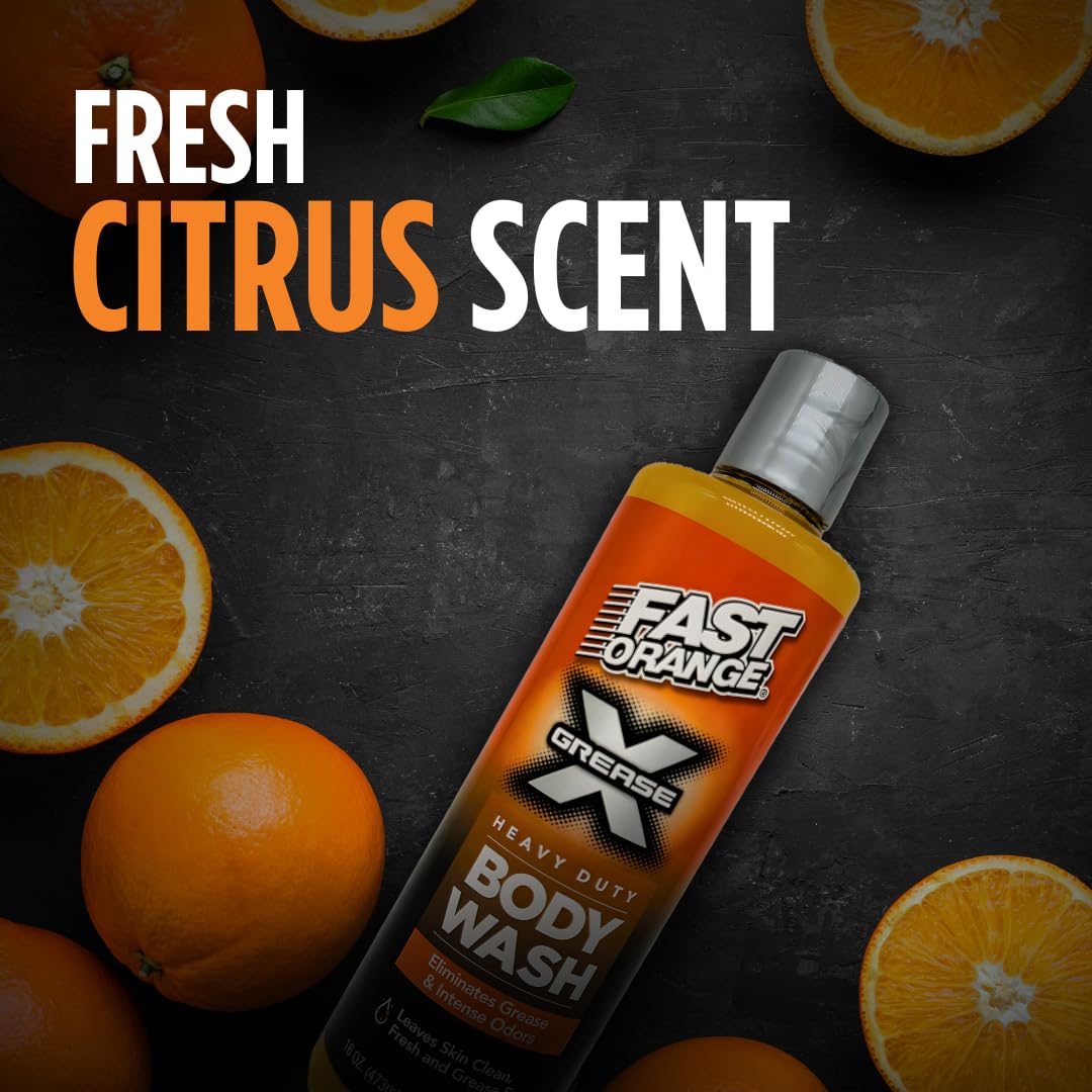 Fast Orange 25716 Grease X Body Wash, Exfoliating & Hydrating Heavy Duty Shower Gel for Men and Women, Mechanic & Industrial Body Soap Removes Grime