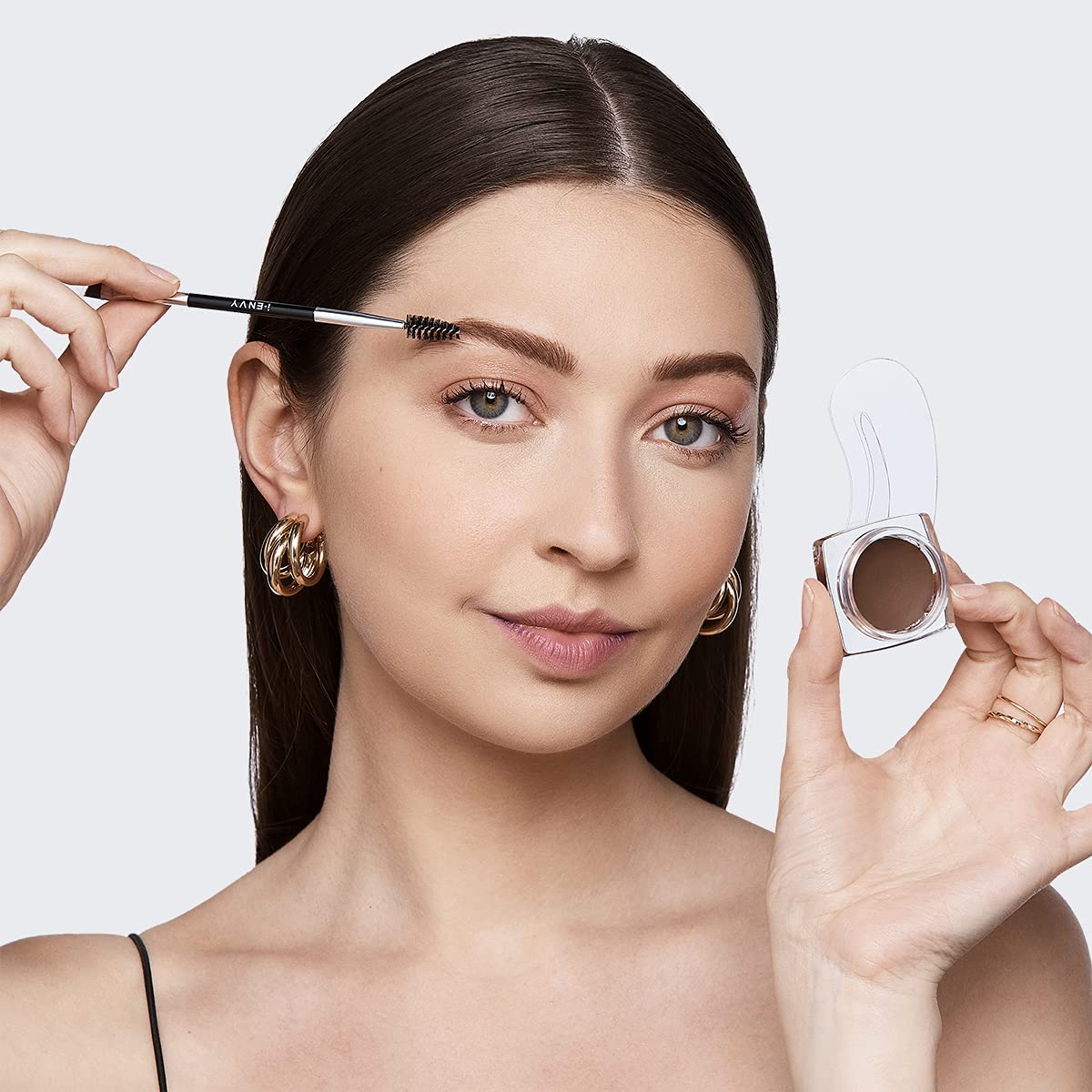 iEnvy by KISS All-In-One Brow Pomade Ebony KBPM03 Waterproof Long Lasting Mirror Cap Stencils Included