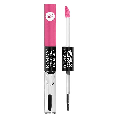 REVLON Liquid Lipstick with Clear Lip Gloss, ColorStay Face Makeup, Overtime Lipcolor, Dual Ended with Vitamin E in Pink, For Keeps Pink (490), 0.07