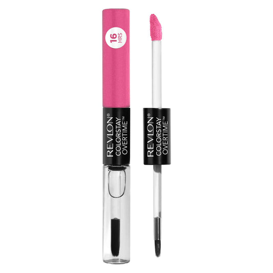 REVLON Liquid Lipstick with Clear Lip Gloss, ColorStay Face Makeup, Overtime Lipcolor, Dual Ended with Vitamin E in Pink, For Keeps Pink (490), 0.07