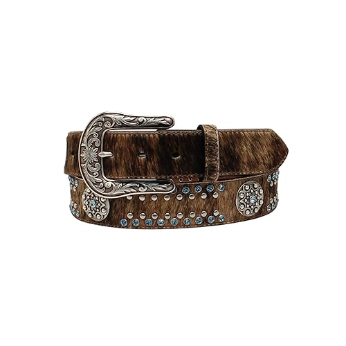 M & F Western Women's And Calf Hair Concho Studded Belt Brown