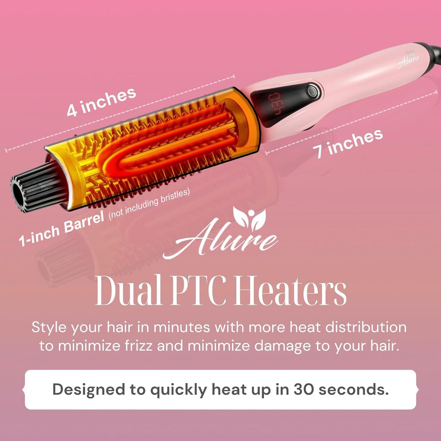 Alure Heated Styling Brush - 3-in-1 Ionic Hair Curler/Straightener with Anti-Scald Nylon Bristles, Electric Curl Wand for All Hair Types, Ideal as a