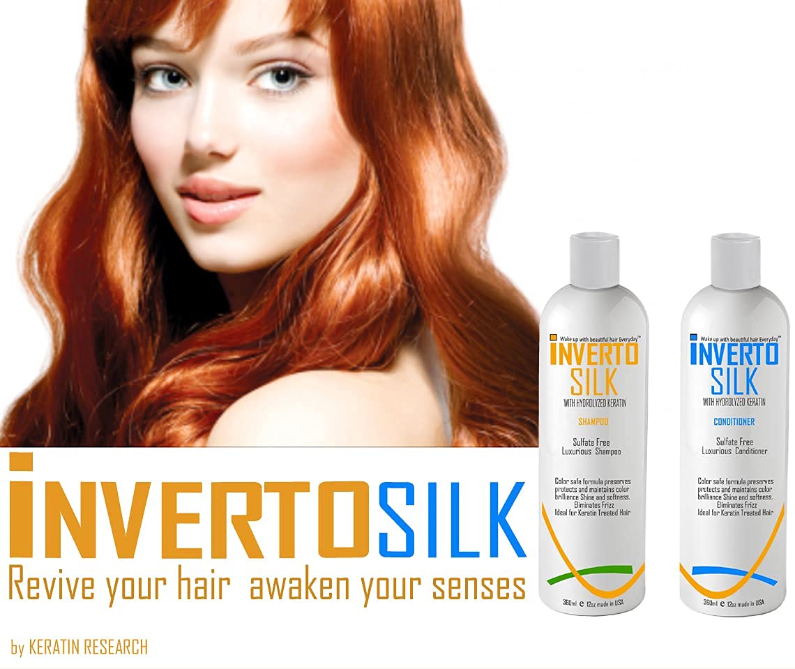 Keratin Shampoo Set For Frizzy Damaged And Color Treated hair INVERTO SILK Luxurious Sulfate Free Shampoo and Conditioner Two Bottles Value Set 2 x