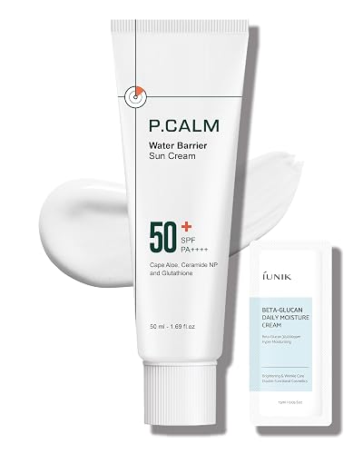 P.CALM Water Barrier Moisturizing Sun Cream Matte-Finish No White Cast SPF 50+ PA++++ Vegan Calming Moisture Daily Sunscreen for Dry Oily Sensitive