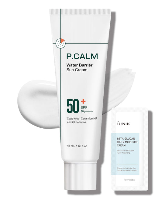 P.CALM Water Barrier Moisturizing Sun Cream Matte-Finish No White Cast SPF 50+ PA++++ Vegan Calming Moisture Daily Sunscreen for Dry Oily Sensitive