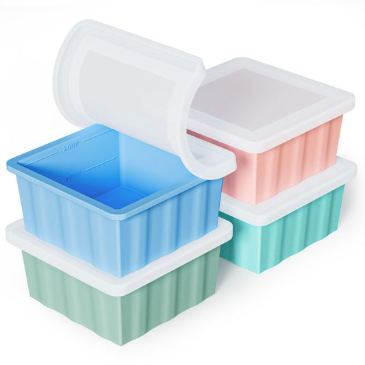 Silicone Freezer Tray for Soup Ice Cubes: 2-Cup Freezing Trays with Lid for Meal Prep - 4Pack Silicon Soup Portion Freeze Tray Make Stock Souped Ice…