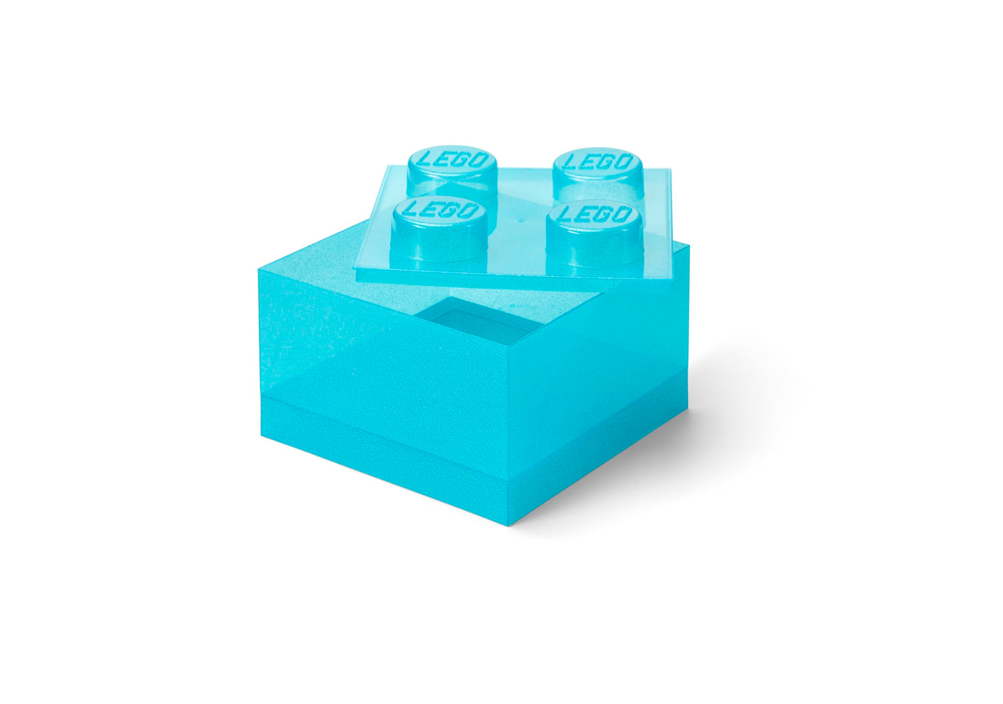 LEGO Storage Brick 4 Knobs Glitter Light Blue - Stackable Plastic Storage Box with Lid for Kids and Adults Desk Organizer and Toy Box