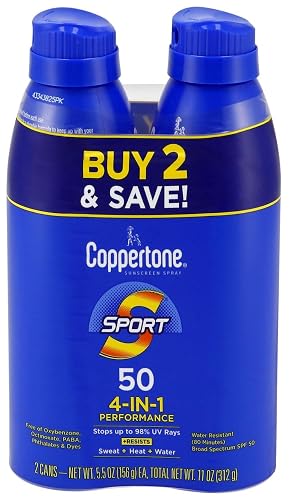 Coppertone, Sport 4-In-1 Performance Spf 50 Sunscreen Spray Twin Pack, 2 Pack