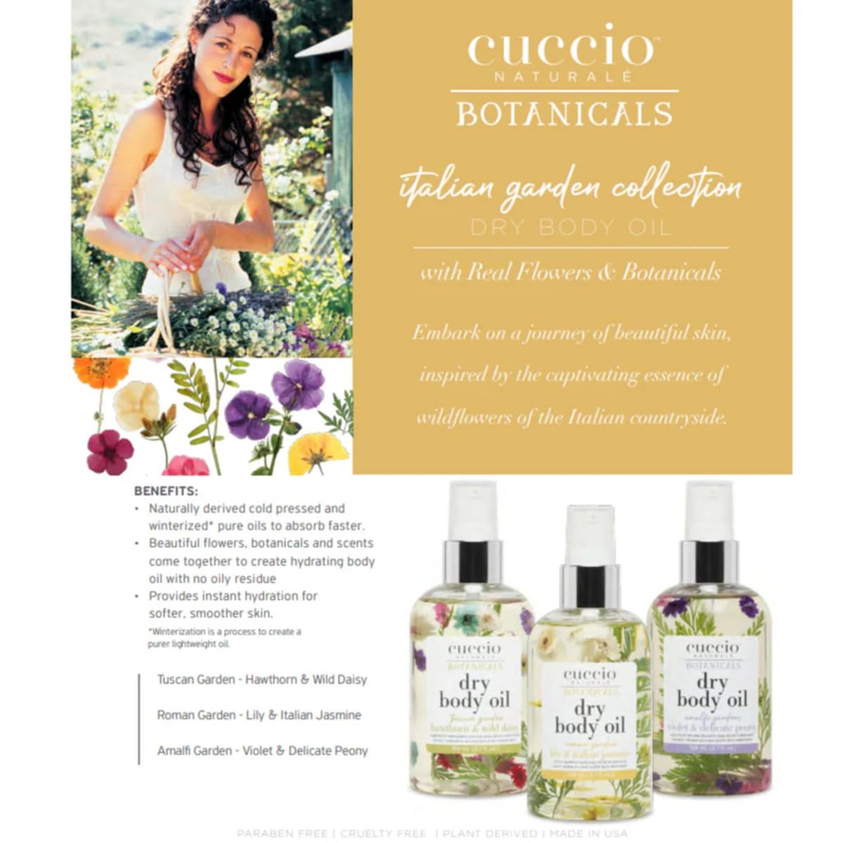 Cuccio Dry Body Oil - Violet & Delicate Peony Floral Infusion, Lightweight Fast-Absorbing & Non-Greasy Moisturizer for Soft, Glowing Skin, 3.70 Fl Oz