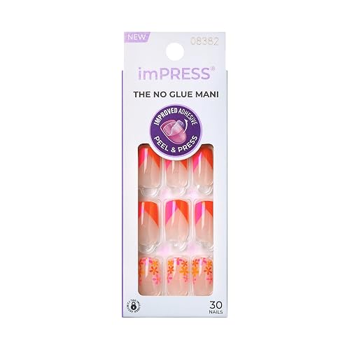 KISS imPRESS No Glue Mani 30 Pcs Press On Nails, Easy Apply, Hassel-Free Removal, Simple Peel & Press, Essential Tools Included, Prep Pad Beauty & Personal Care KISS