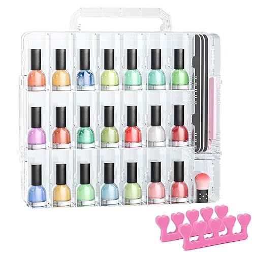 JIASHENG Nail Polish Organizer Case for 48 Bottles, Gel Nail Polish Storage Holder Double Side Adjustable Space Divider for Acrylic Nail Gel Dip