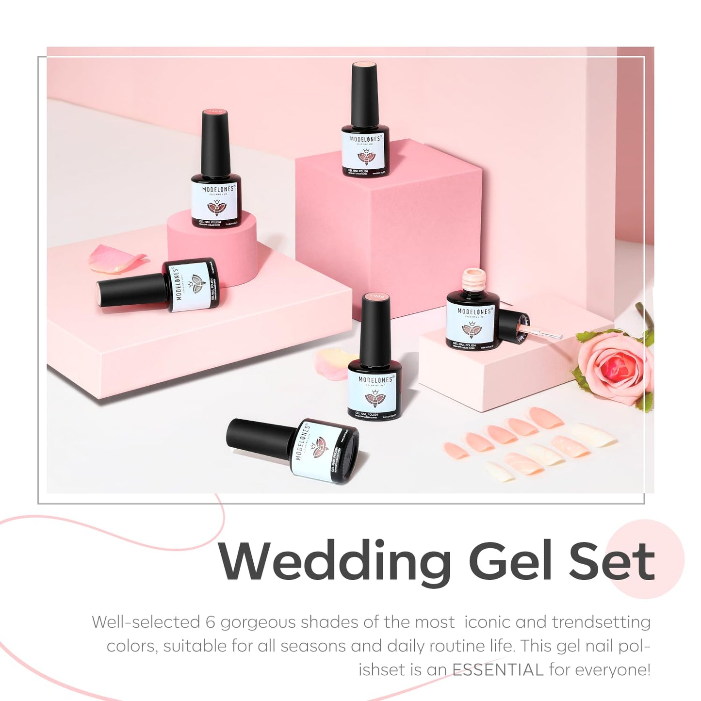 modelones Gel Nail Polish Set - 6 Colors Nude Pink Milky White Gel Polish Set Light Neutral Pink Nail Polish Barely Pink Soak Off LED Starter Kit Beauty and Personal Care modelones