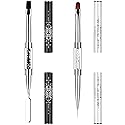 LEQ 2Pcs Nail Art Brush Set, Dual-ended Oval & Flat Gel Nail Polish Brushes Nail Art Liner Brush Polygel Slice Tool for PolyGel UV Builder Gel Nails