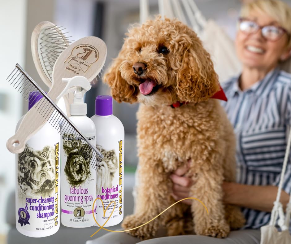 #1 All Systems Poodle Grooming Package, Shampoo, Conditioner, Spray, Brush and The Perfect Poodle Comb