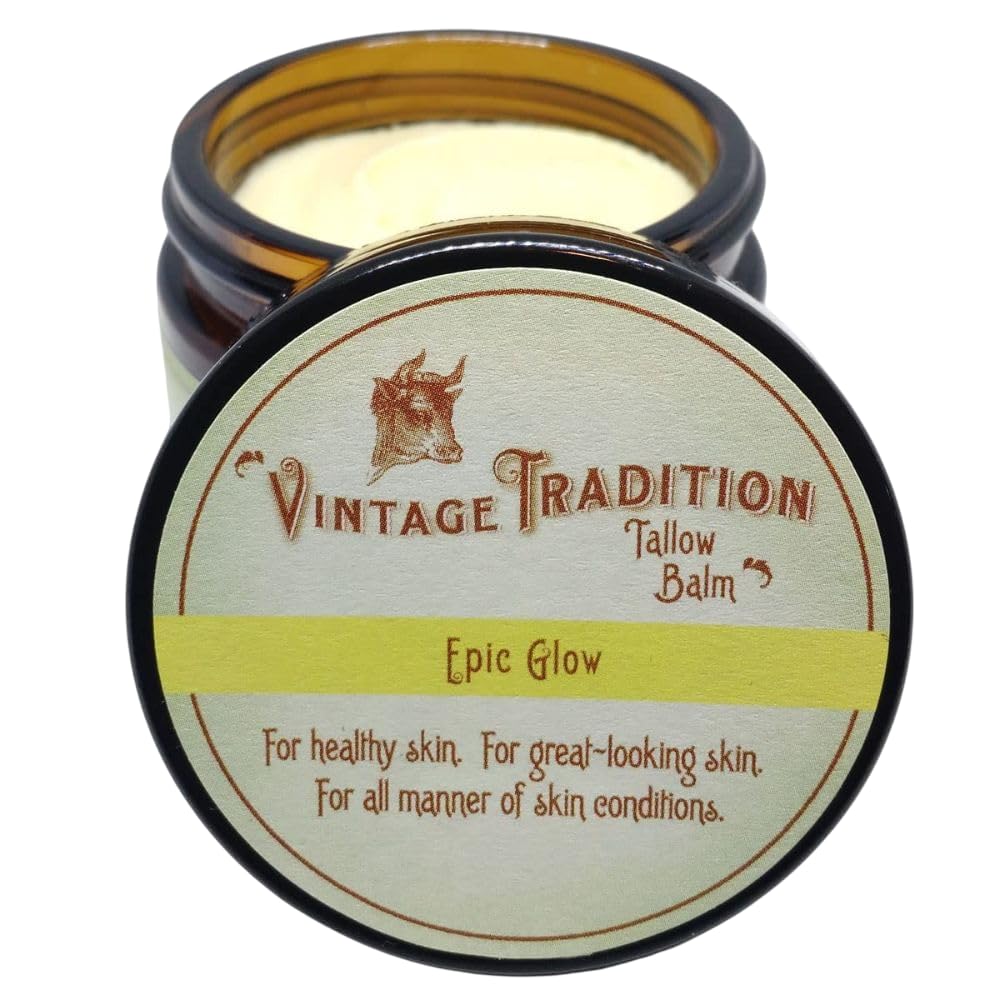 Vintage Tradition Epic Glow Beef Tallow Balm - Glow Boosting Moisturizer with Lavender Oil, Myrrh Oil, Manuka Face Oil, and Fish Oils - Beef Tallow