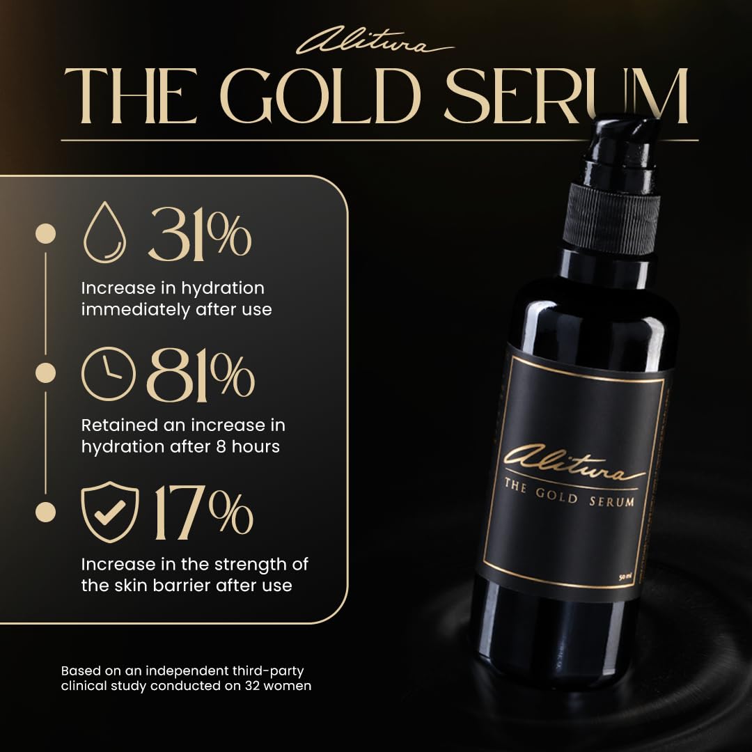 Alitura Anti-Aging Peptide & Collagen Gold Serum for Face - with Vitamin A, CoQ10 & Astaxanthin - Korean-Inspired Hydrating Serum for Wrinkles