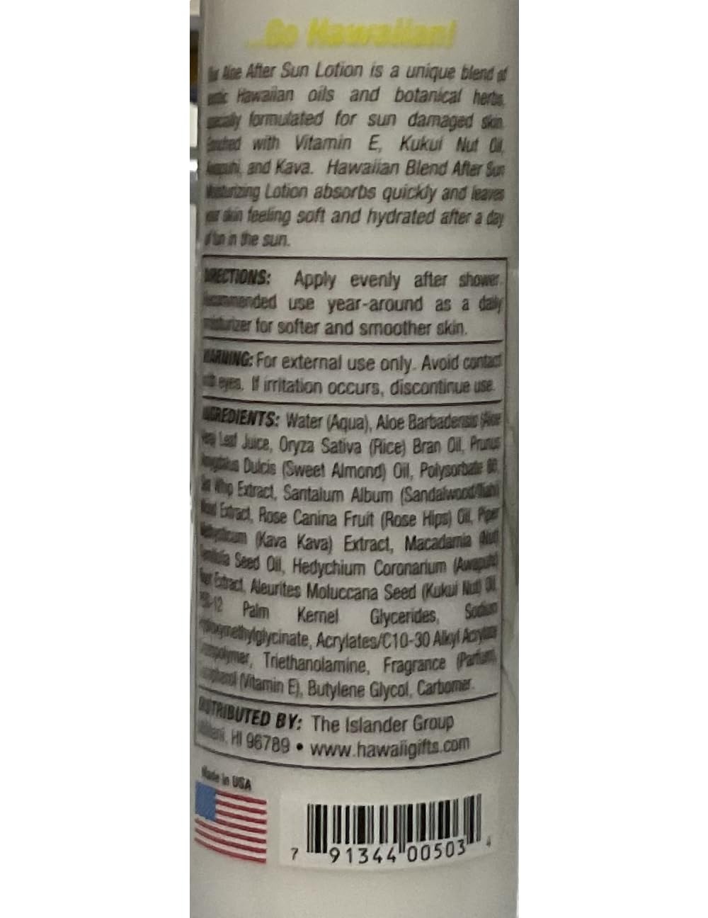 Hawaiian Blend Aloe After Sun Lotion 8 Oz. Bottle