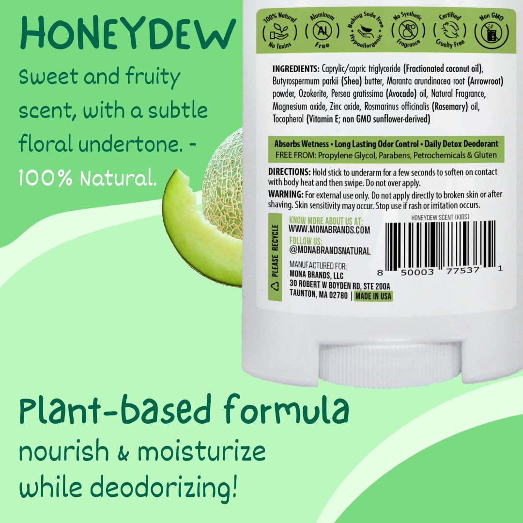 MONA Honeydew Natural Deodorant for Kids, Preteens & Teens, Aluminum Free, Gluten and Baking Soda Free, Gentle for Sensitive Skin, Vegan Kids Beauty and Personal Care MONA