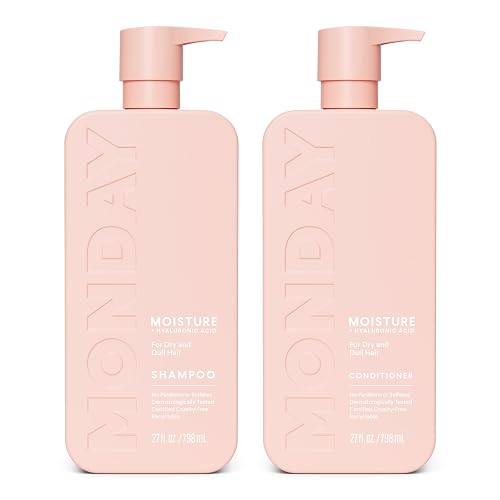 MONDAY HAIRCARE Moisture Shampoo + Conditioner Bathroom Set (2 Count) 27 oz Each for Dry, Coarse, Stressed, Frizzy Hair, Made with Coconut Oil, Rice