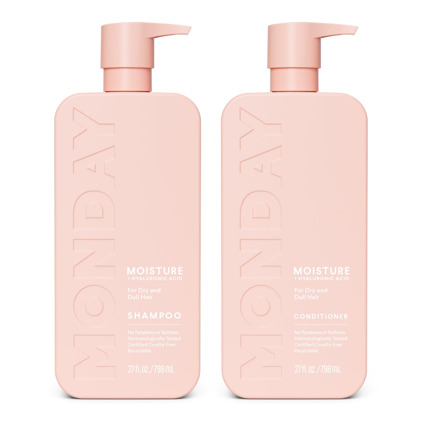 MONDAY HAIRCARE Moisture Shampoo + Conditioner Bathroom Set (2 Count) 27 oz Each for Dry, Coarse, Stressed, Frizzy Hair, Made with Coconut Oil, Rice