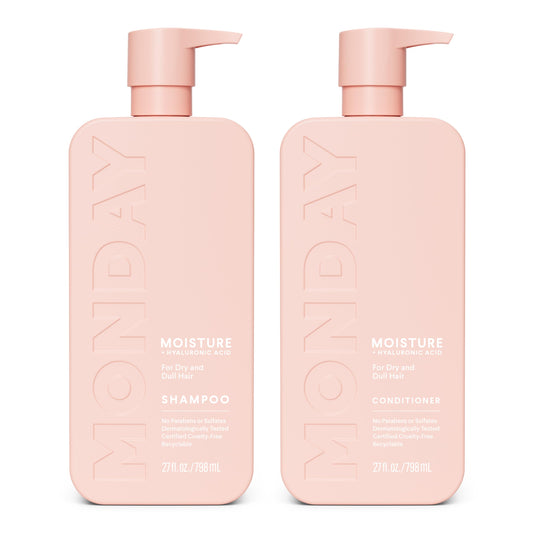 MONDAY HAIRCARE Moisture Shampoo + Conditioner Bathroom Set (2 Count) 27 oz Each for Dry, Coarse, Stressed, Frizzy Hair, Made with Coconut Oil, Rice