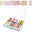 SILPECWEE 10 Rolls Gold Rose Gold Flakes Metallic Nail Transfer Foils - Nail Art Stickers & Design Stickers - 1.57inches39.4inches