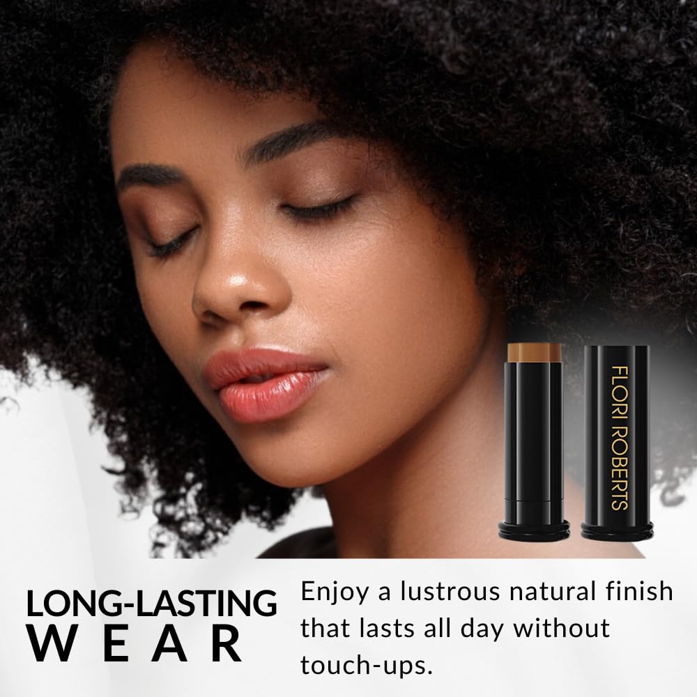 Base Strokes Crème Foundation Stick by Flori Roberts, Full Coverage for Women of Color or Deeper Skin Tones, Long Lasting Makeup, Natural Finish