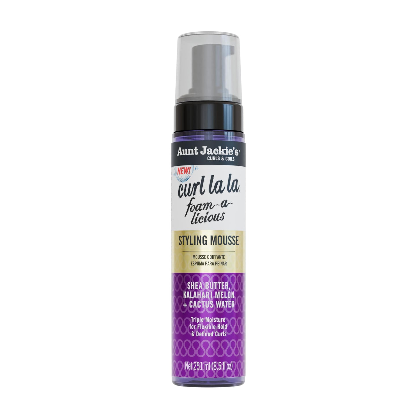 Aunt Jackie's Curls & Coils Curl La La Foam-a-licious Styling Mousse, 8.5 fl oz - Triple Moisture for Flexible Hold and Defined Curls