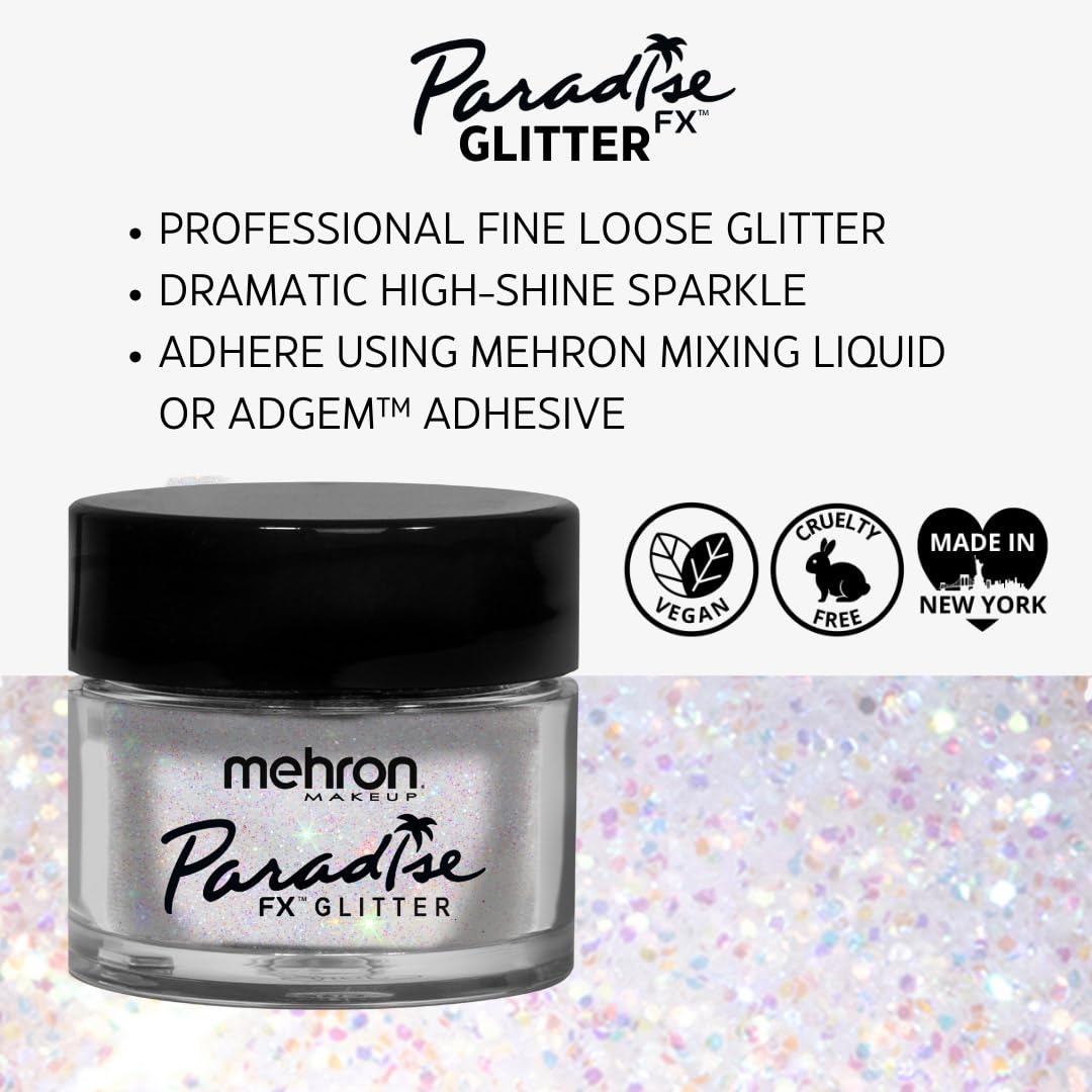 Mehron Makeup Paradise Glitter FX | Professional Cosmetic for Makeup & Art | Vibrant & Shimmering Loose Glitter .25 oz (7 g) (White)