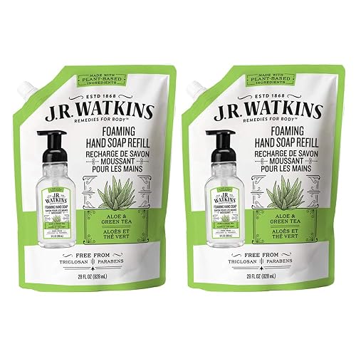 J.R. Watkins Foaming Hand Soap Refill Pouch, Scented Foam Handsoap for Bathroom or Kitchen, USA Made and Cruelty Free, 28 fl oz, Aloe & Green Tea, 2
