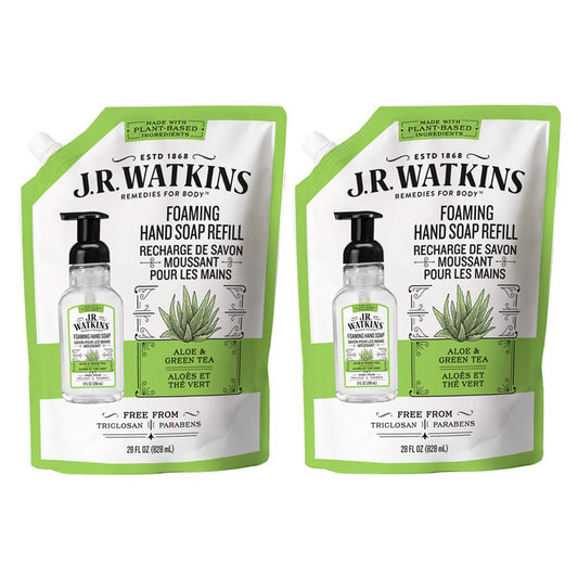 J.R. Watkins Foaming Hand Soap Refill Pouch, Scented Foam Handsoap for Bathroom or Kitchen, USA Made and Cruelty Free, 28 fl oz, Aloe & Green Tea, 2 Beauty & Personal Care J.R. Watkins