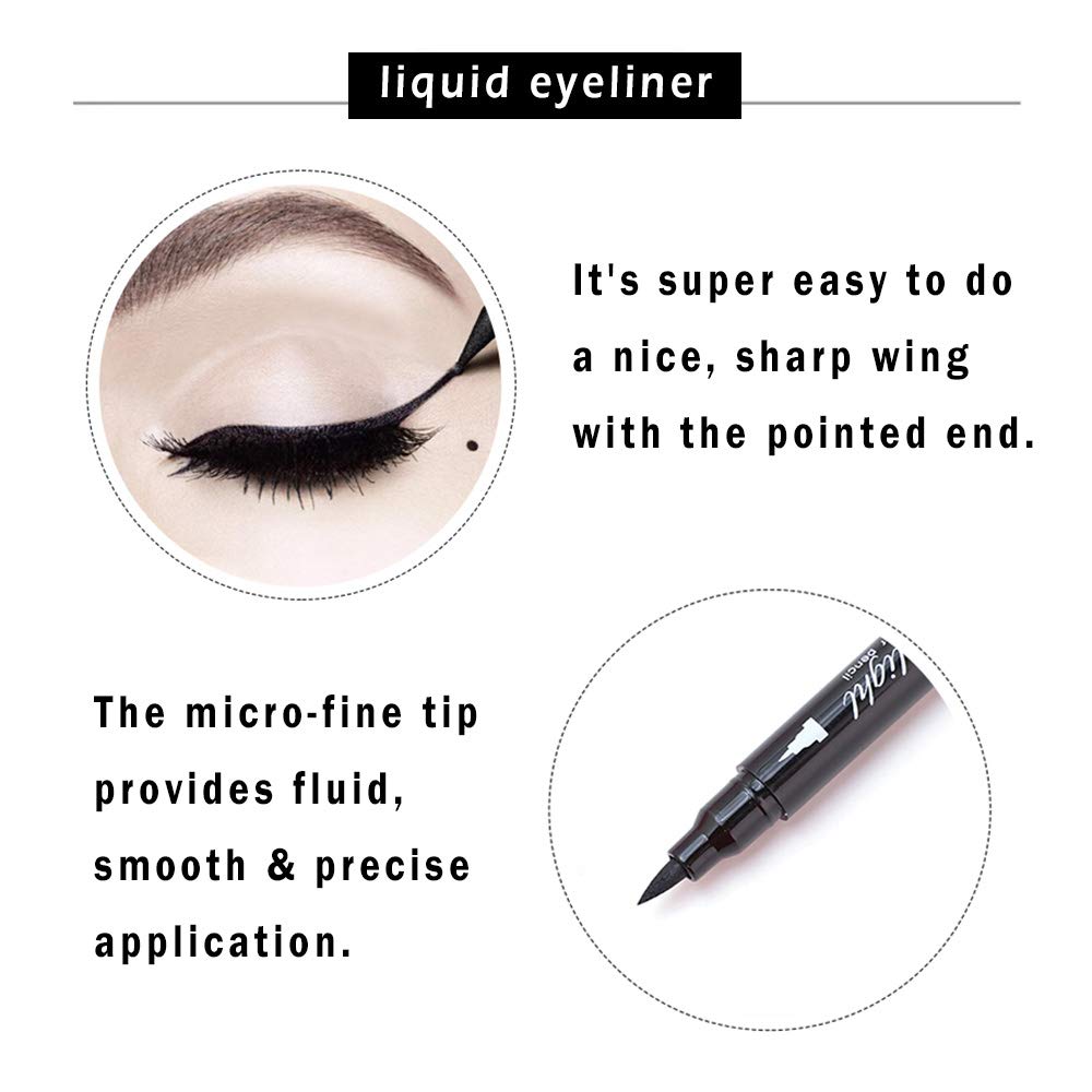 Linble Dual Ended Black Liquid Eyeliner - 2 in 1 Winged Cat Eye Stamp & Felt-tip Eyeliner Pen, Waterproof, Long Lasting and Smudge Proof Eye Makeup