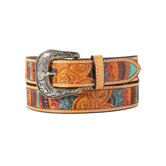ARIAT Women's Western Paisley Handtooled Belt, Multicolored, Large