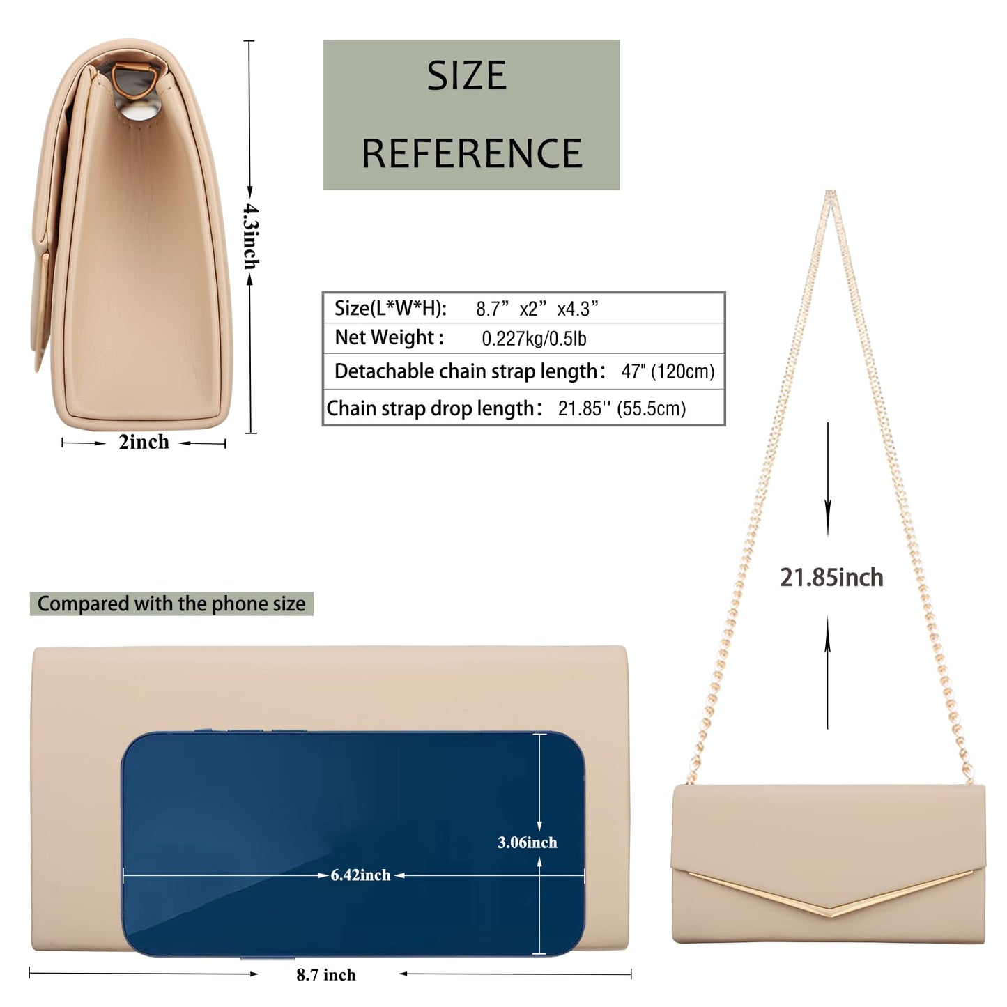Women’s Evening Handbag Vegan Leather Ladies Envelope Clutch Classic Elegant Purse Bags