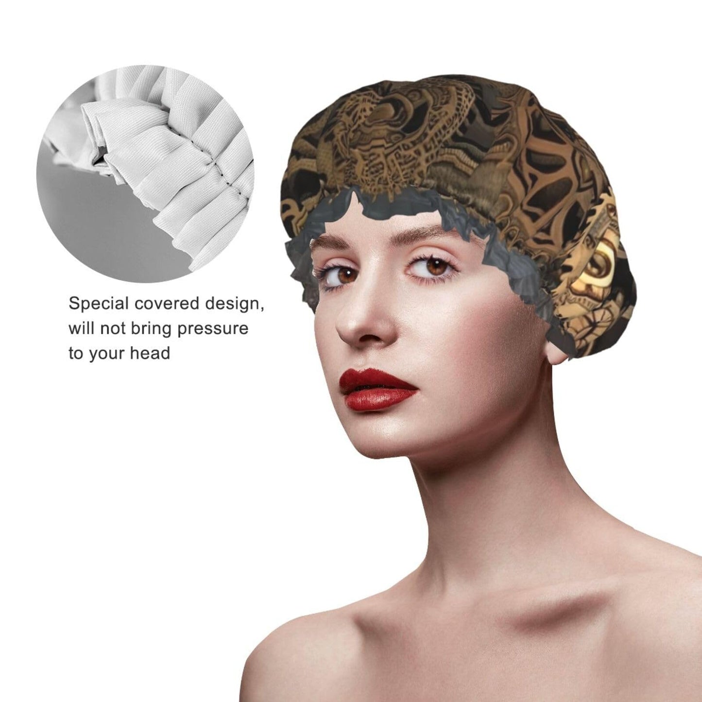 Steampunk Gears Clock Shower Cap for Women Men Large Reusable Shower Bonnet Double-Layer Waterproof Bath Caps Elastic Band Hair Hat for All Beauty and Personal Care BWLHJKE