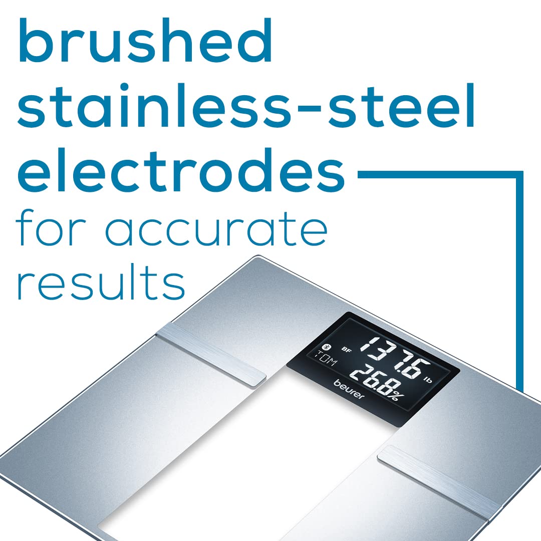 Beurer BF70 Body Fat Scale, Weight, Water & More, Smart Digital Scale for Full Body Analysis, BMI & Calorie Display, App Sync via Bluetooth, User…