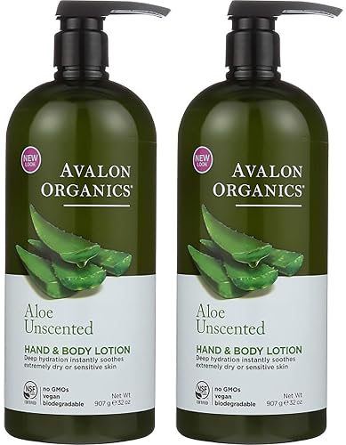 Avalon Organics Hand & Body Lotion, Aloe Unscented, 32 Oz- Pack of 2