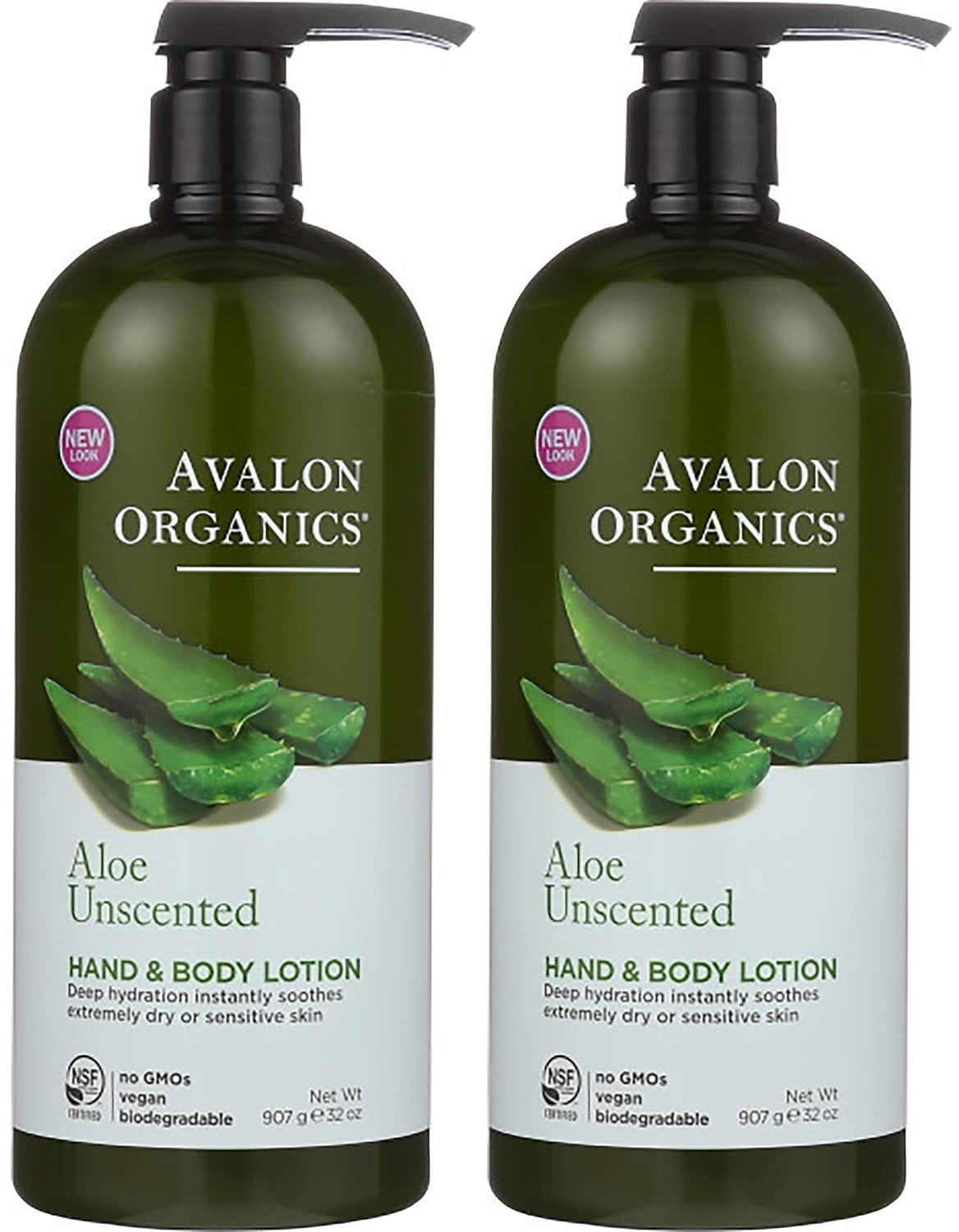 Avalon Organics Hand & Body Lotion, Aloe Unscented, 32 Oz- Pack of 2