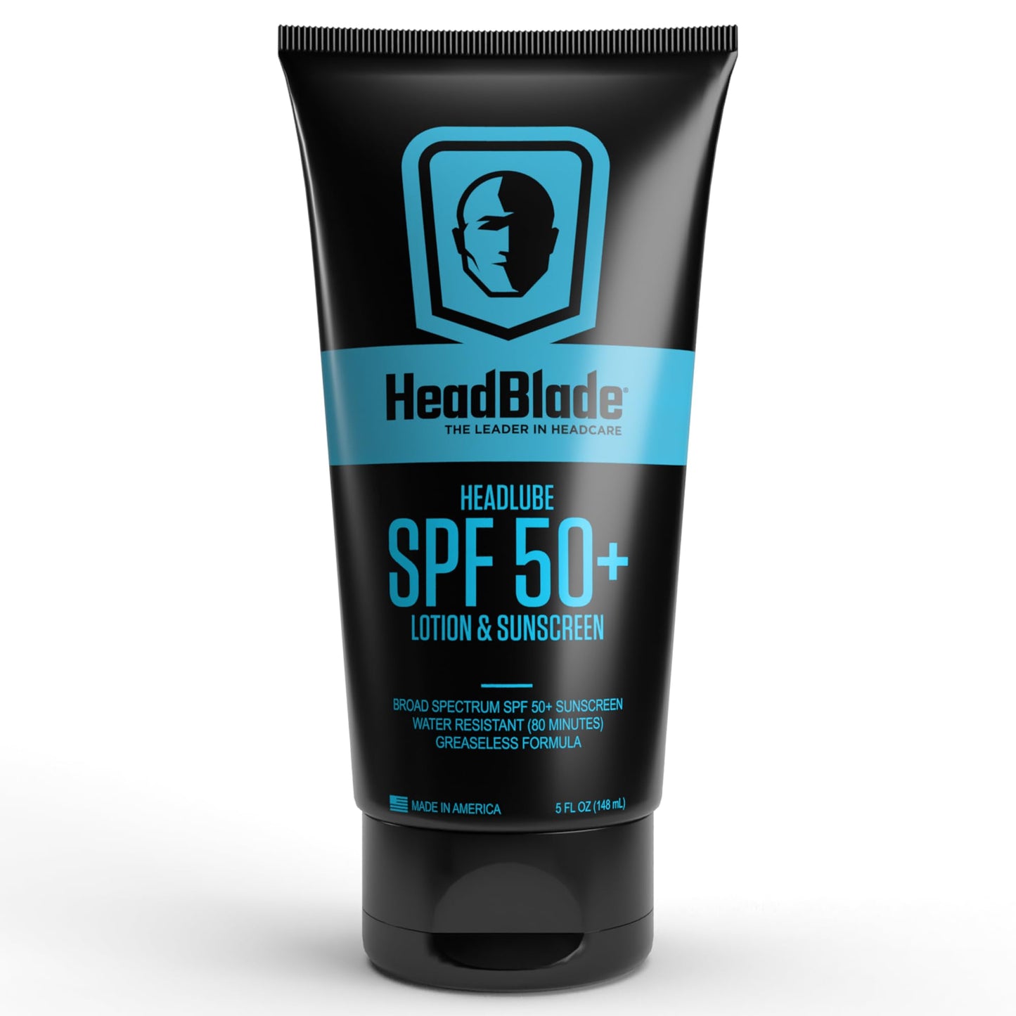 HeadBlade HeadLube SPF 50 Men's Lotion and Sunscreen - No Greasiness, Sweat Resistant, Formulated for Face, Body & Scalps - Water Resistant for 80