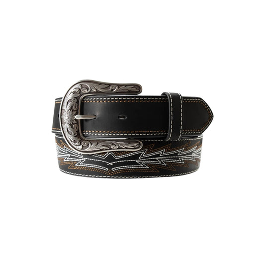 ARIAT Casanova Embroidered Boot Stitch Leather Belt, Black, Medium