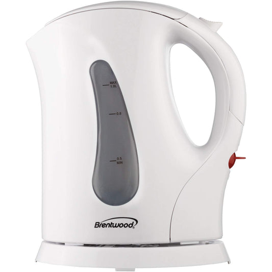 Brentwood Appliances KT-1610 Cordless Plastic Tea Kettle, 1.0-Liter, White