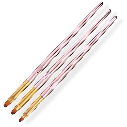 SILPECWEE 3 Pcs Oval Nail Brush Set - Rose Gold, Acrylic Nail Art Brushes Manicure Painting Pen Design Tool Professional Remover Polish Nail Clean Up