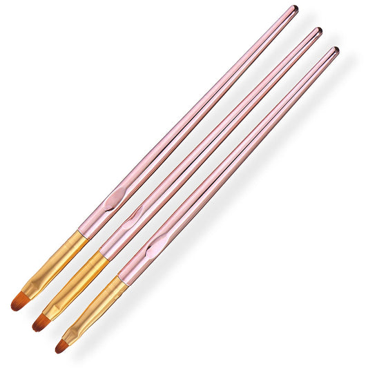SILPECWEE 3 Pcs Oval Nail Brush Set - Rose Gold, Acrylic Nail Art Brushes Manicure Painting Pen Design Tool Professional Remover Polish Nail Clean Up