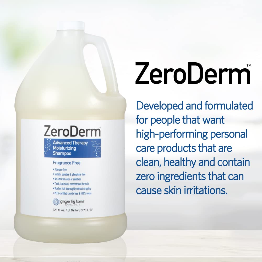 Ginger Lily Farms Botanicals ZeroDerm Advanced Therapy Moisturizing Shampoo for All Hair Types, 100% Vegan & Cruelty-Free, Fragrance Free, 1 Gallon