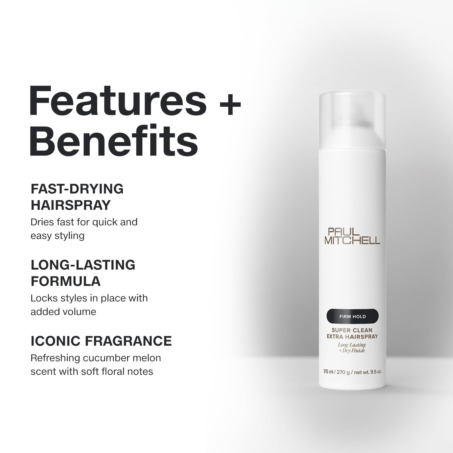 Paul Mitchell Super Clean Extra Hairspray, Long-Lasting, Firm Hold + Dry Finish, For All Hair Types, 2 oz