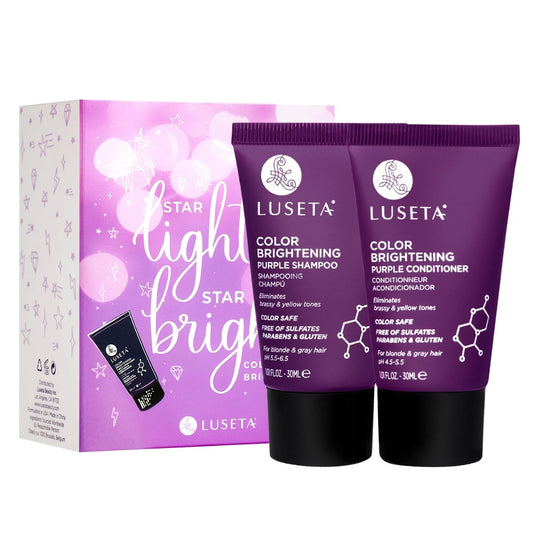 Luseta Color Brightening Purple Travel Shampoo and Conditioner Mini Kit for Blonde, Silver and Gray Hair - Brassiness Neutralizer for Highlighted