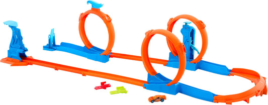 Hot Wheels Toy Car Track Set, Triple Loop Pack & 1:64 Scale Vehicle, Track-Building Components with 3 Loops, Speed Snap Tracks & Adapters