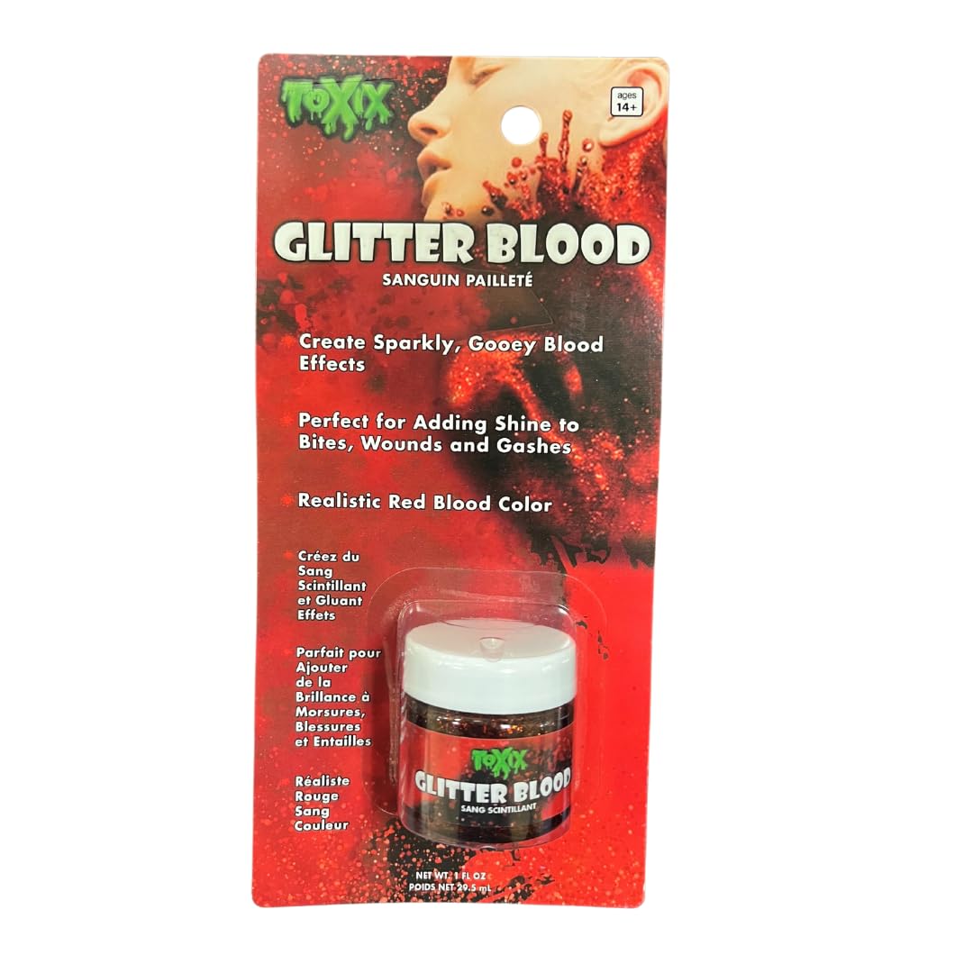 Sparkling Red Glitter Fake Blood - 1 oz | Realistic Halloween Costume Makeup for Gory Effects and Special Effects, Beauty in Glitter Infused Halloween