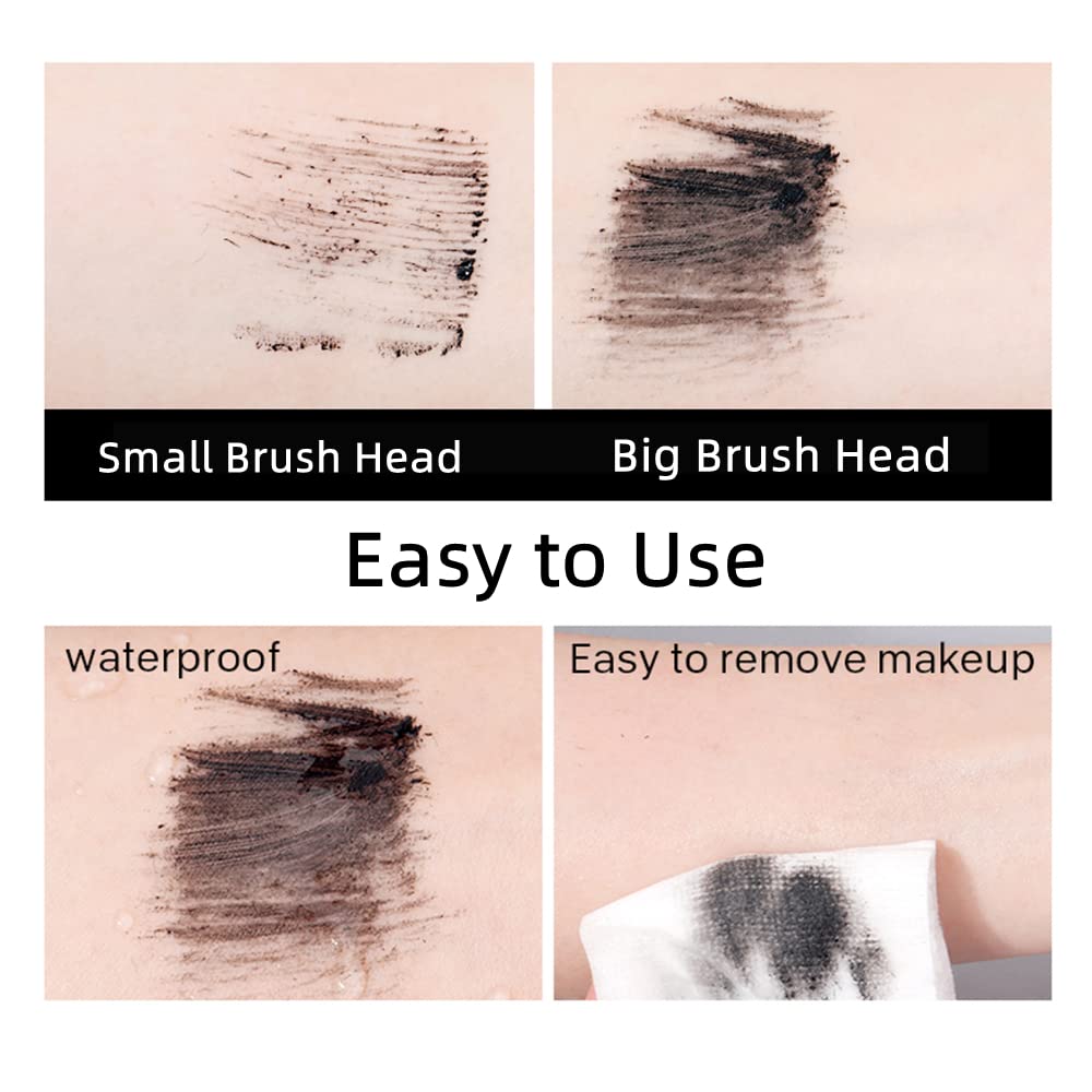 2 in 1 Mascara for Fine Short Eyelash, Big and Small Brush, Washable Voluminous Eyelash Mascara Intense Lengthening for Women and Girls, Black (1 Pcs)