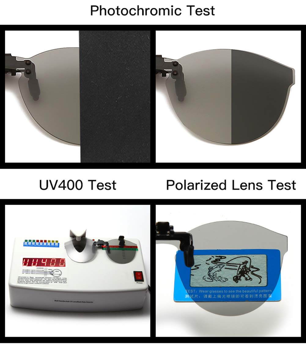 YAMEIZE Polarized Clip-on Sunglasses Anti-Glare UV400 Protection Flip Up Rimless Lens for Prescription Glasses (Grey)